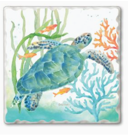 Absorbent Stone Coaster, Blue Sea Turtle Serenade