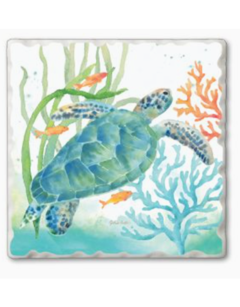 Absorbent Stone Coaster, Blue Sea Turtle Serenade