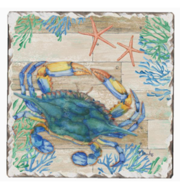 Absorbent Stone Coaster, Blue Crab Orange Claws Crab Life disc