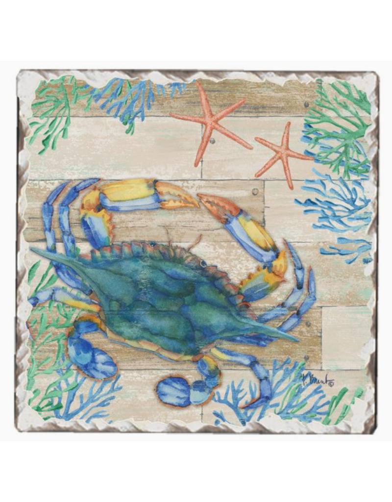 Absorbent Stone Coaster, Blue Crab Orange Claws Crab Life disc