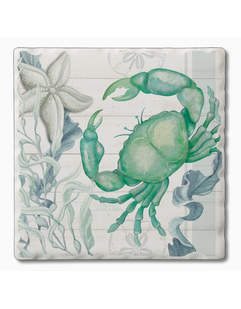 Absorbent Stone Coaster, Teal Crab Beach Therapy
