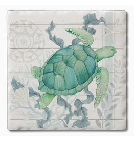 Absorbent Stone Coaster, Teal Sea Turtle Beach Therapy