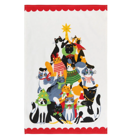 Now Designs Holiday Dish Towel Kitty Cat Carol Tree