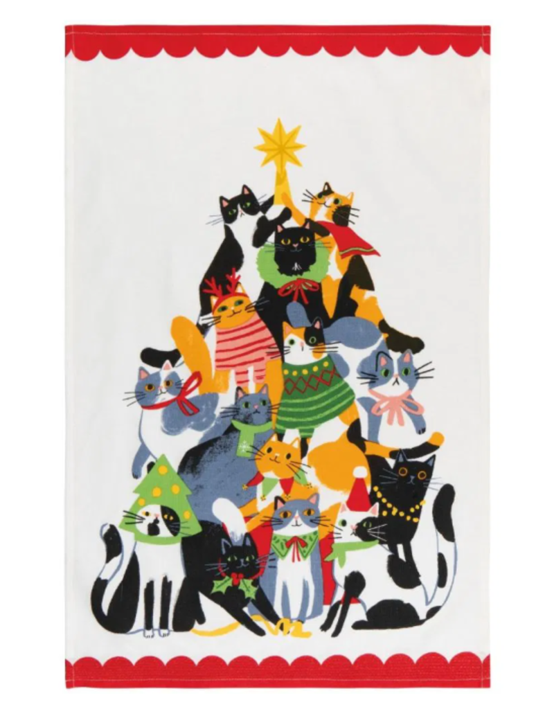 Now Designs Holiday Dish Towel Kitty Cat Carol Tree