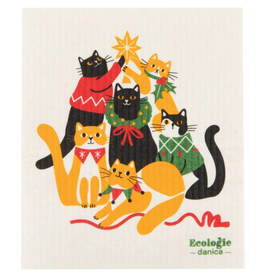 Now Designs Holiday Swedish Dish Cloth Kitty Cat Carol Tree
