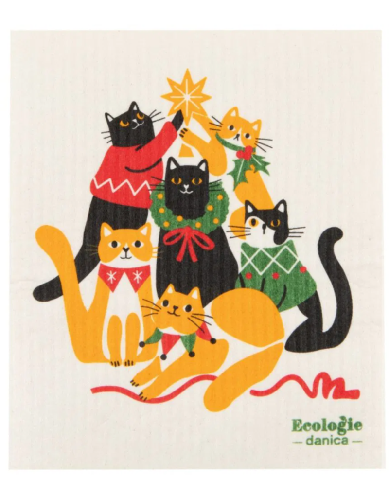 Now Designs Holiday Swedish Dish Cloth Kitty Cat Carol Tree