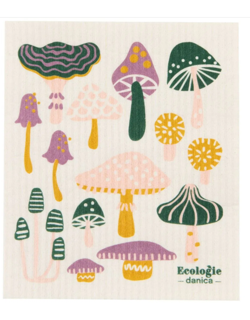 Now Designs Swedish Dish Cloth Dozens of Mushrooms, purple/pink