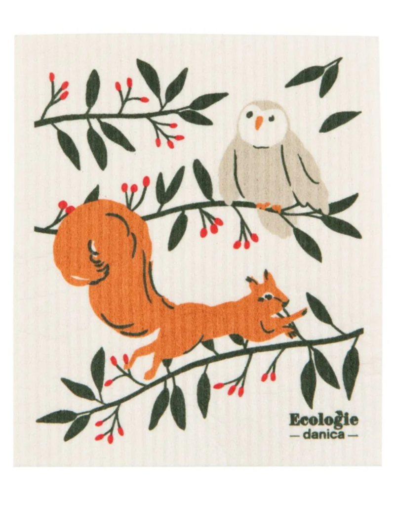 Now Designs Holiday Swedish Dish Cloth Forest Fete Squirrel