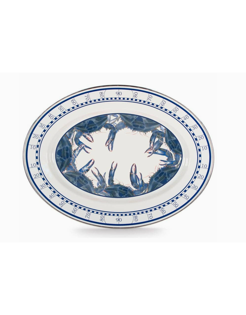 Golden Rabbit Blue Crab Oval Serving TRAY/PLATTER, 16x12, Enamelware