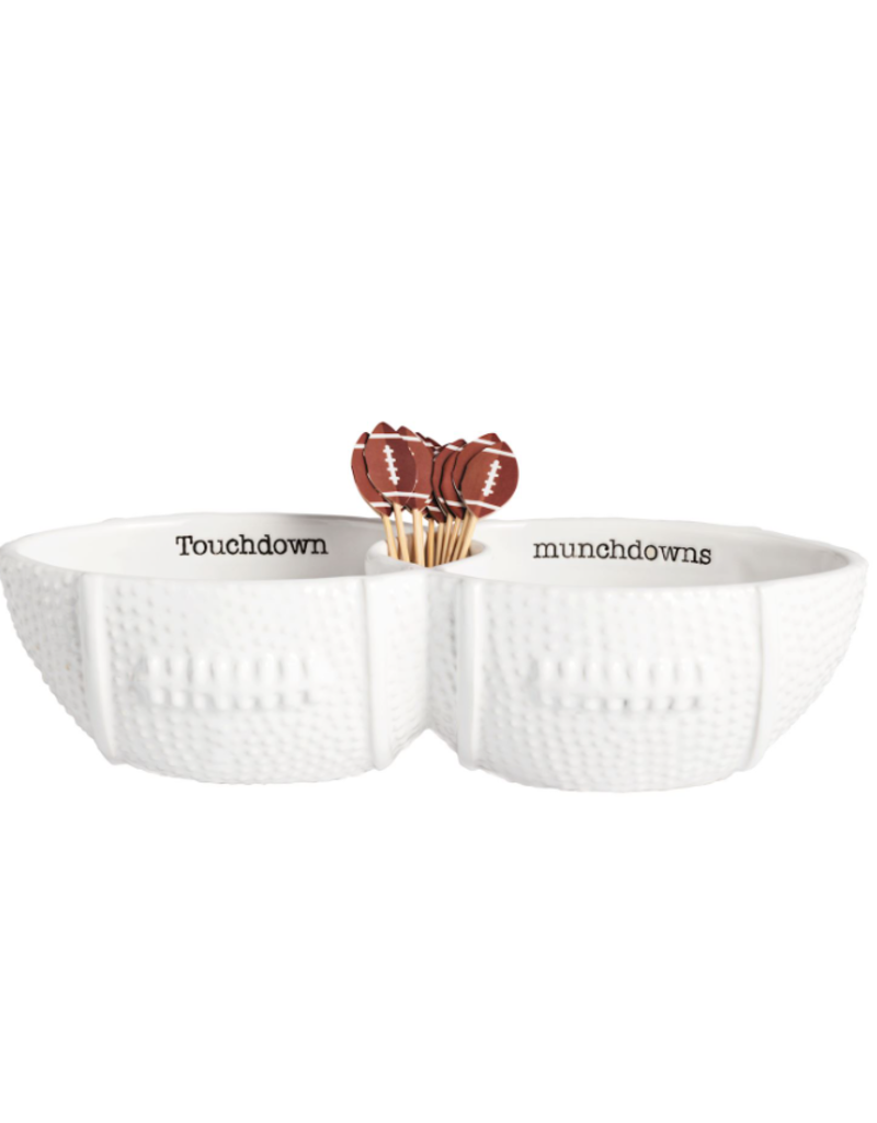 Mudpie Fall Football 2-Bowl Toothpick Server Set