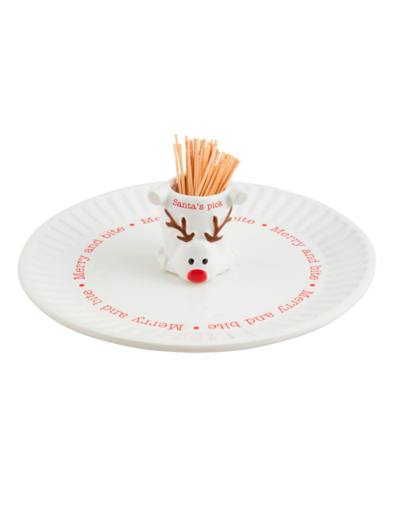 Mudpie Holiday Reindeer Toothpick Appetizer Plate Set