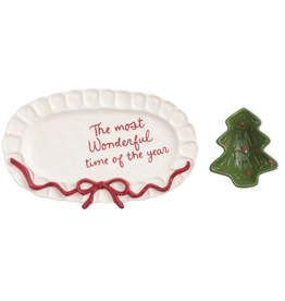Mudpie Holiday Bow  2PC Tree Platter & Tidbit Bowl Set
