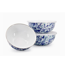 Golden Rabbit Ocean Blues Swirl Mixing Bowls with Lids, Set of 3, Enamelware