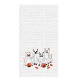 C and F Home Halloween Dish Towel, Ghost Cats, waffle weave*