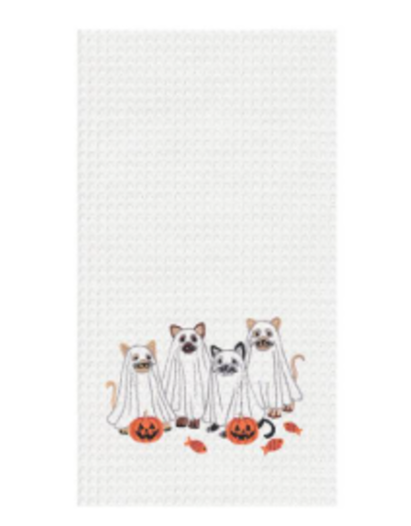 C and F Home Halloween Dish Towel, Ghost Cats, waffle weave*