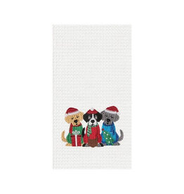 C and F Home Holiday Dish Towel, 3 Carolin' Dogs Santa Hats, waffle weave disc