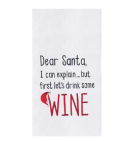 C and F Home Holiday Dish Towel, Dear Santa Drink Wine, floursack