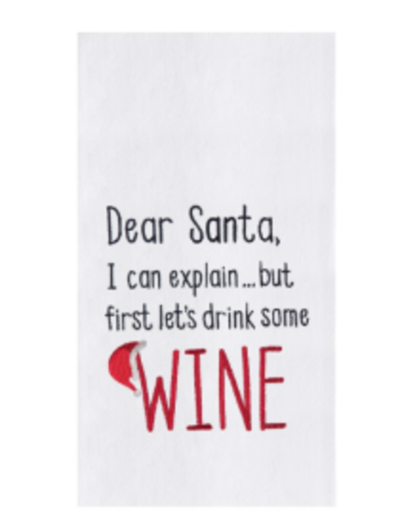 C and F Home Holiday Dish Towel, Dear Santa Drink Wine, floursack