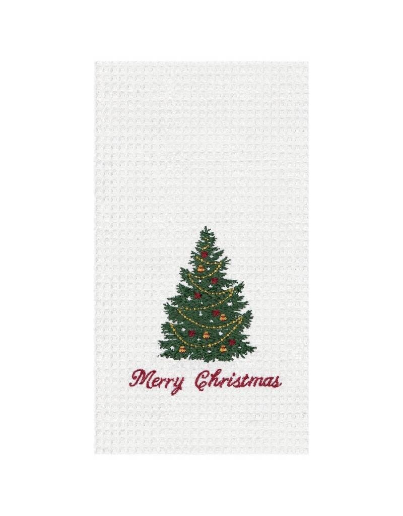 C and F Home Holiday Dish Towel, Merry Christmas, Tree, waffle weave