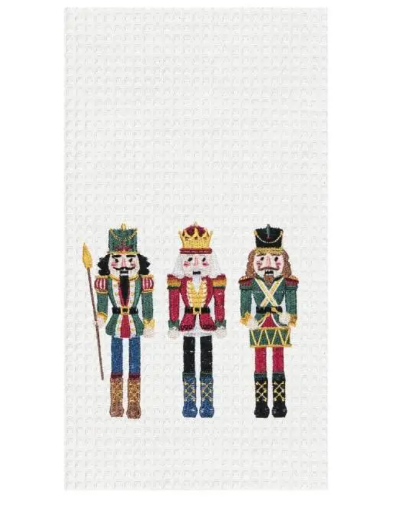 C and F Home Holiday Dish Towel, Nutcracker Trio, waffle weave