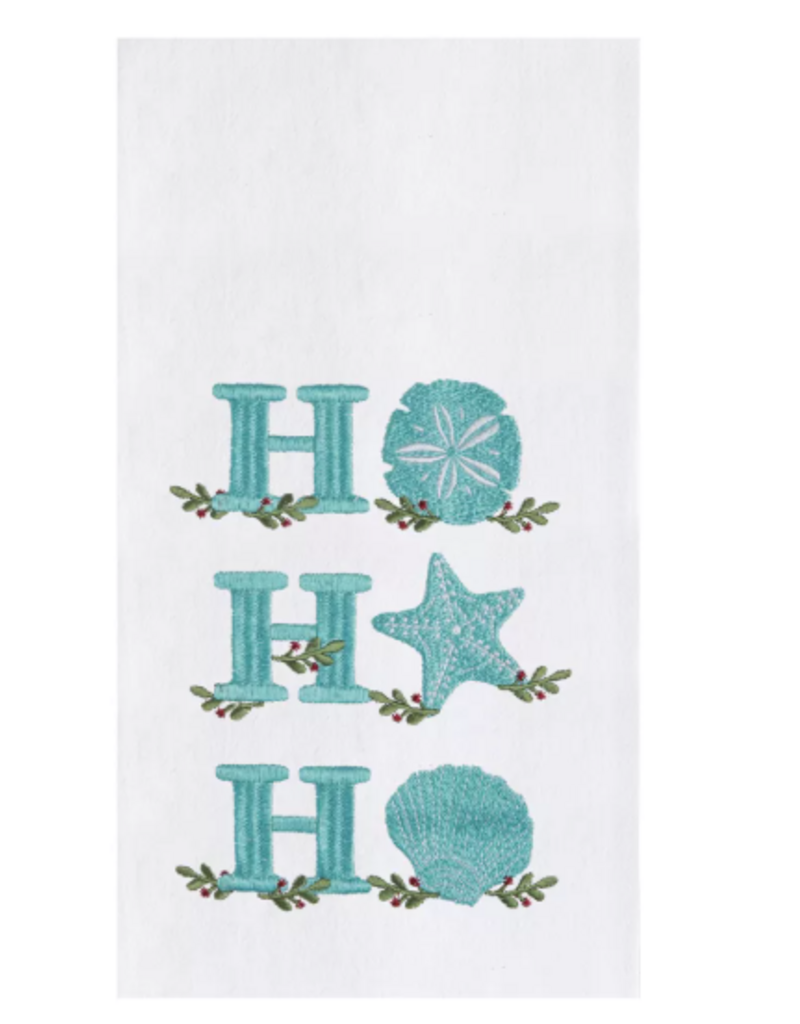 C and F Home Holiday Dish Towel, Coastal HO HO HO, floursack