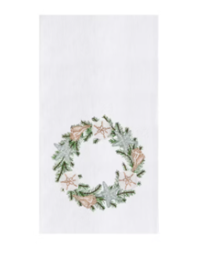 C and F Home Holiday Dish Towel, Shell Wreath, floursack