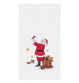 C and F Home Holiday Dish Towel, Santa and Cardinal, waffle weave