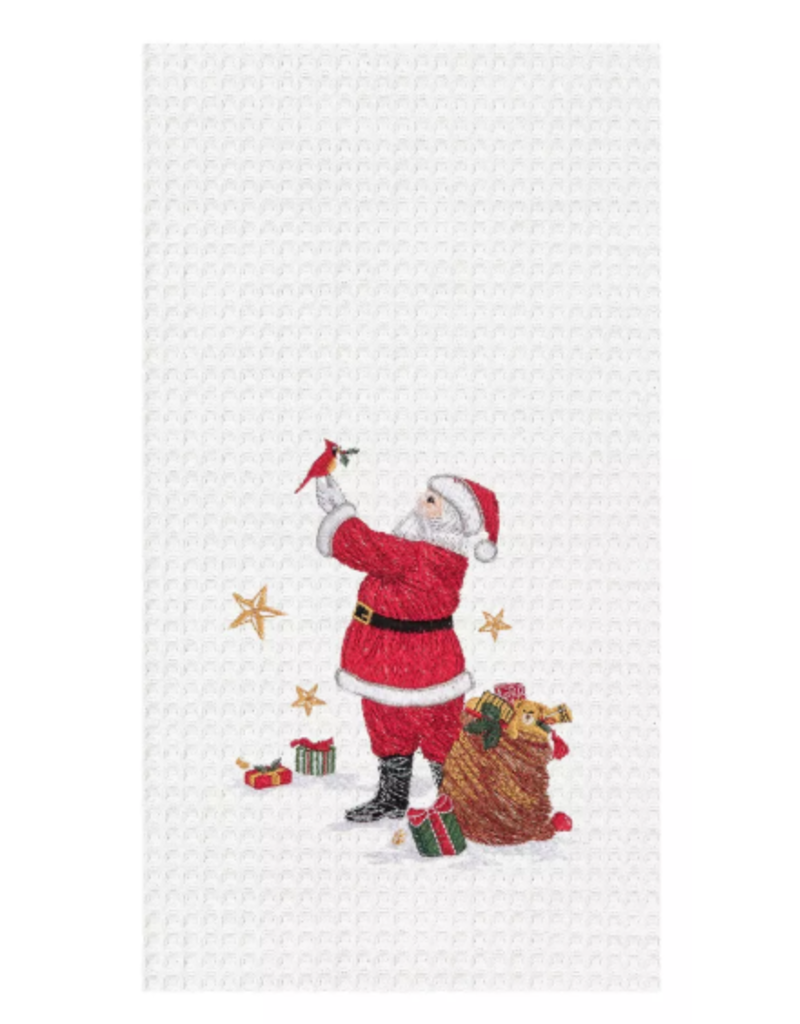 C and F Home Holiday Dish Towel, Santa and Cardinal, waffle weave