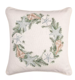 C and F Home Holiday Pillow, Shell Wreath, 18x18