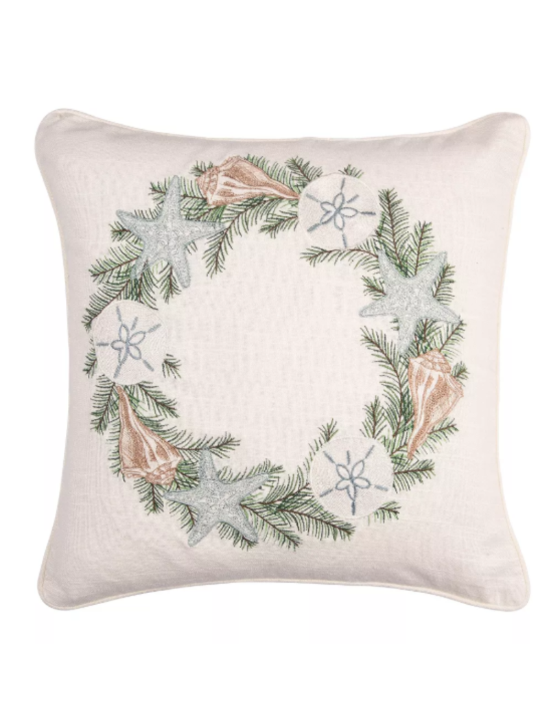 C and F Home Holiday Pillow, Shell Wreath, 18x18