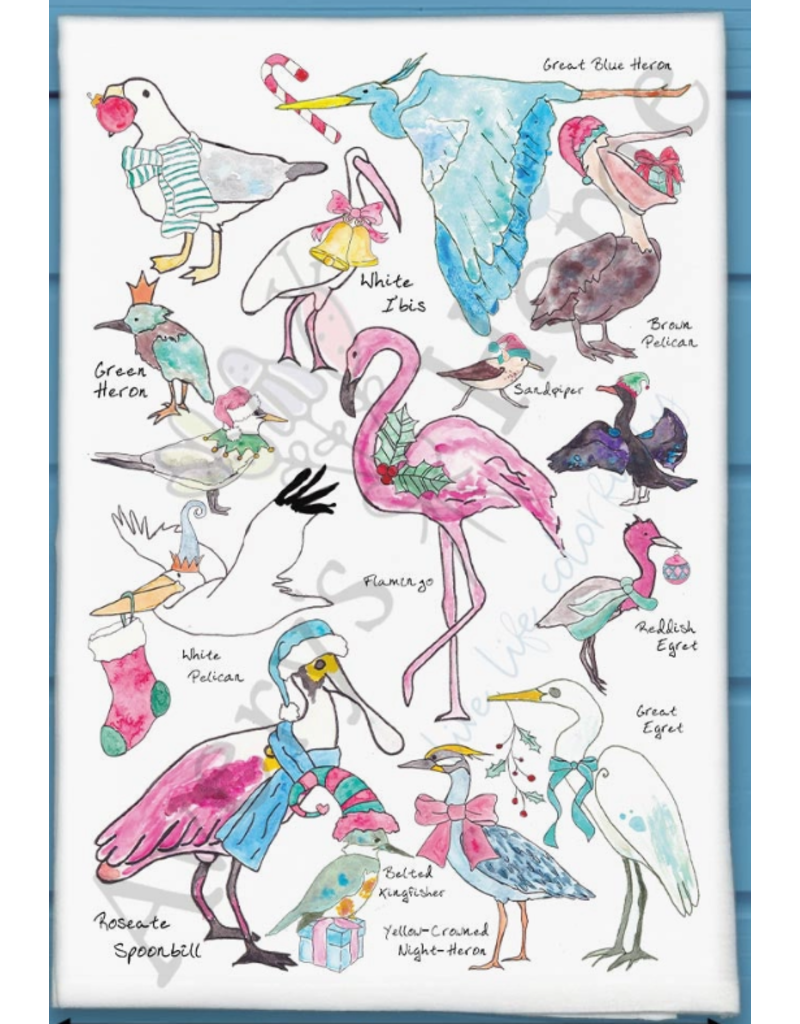 Holiday Dish Towel, Xmas Coastal Birds