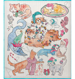 Holiday Swedish Dish Cloth, Adorable Cats