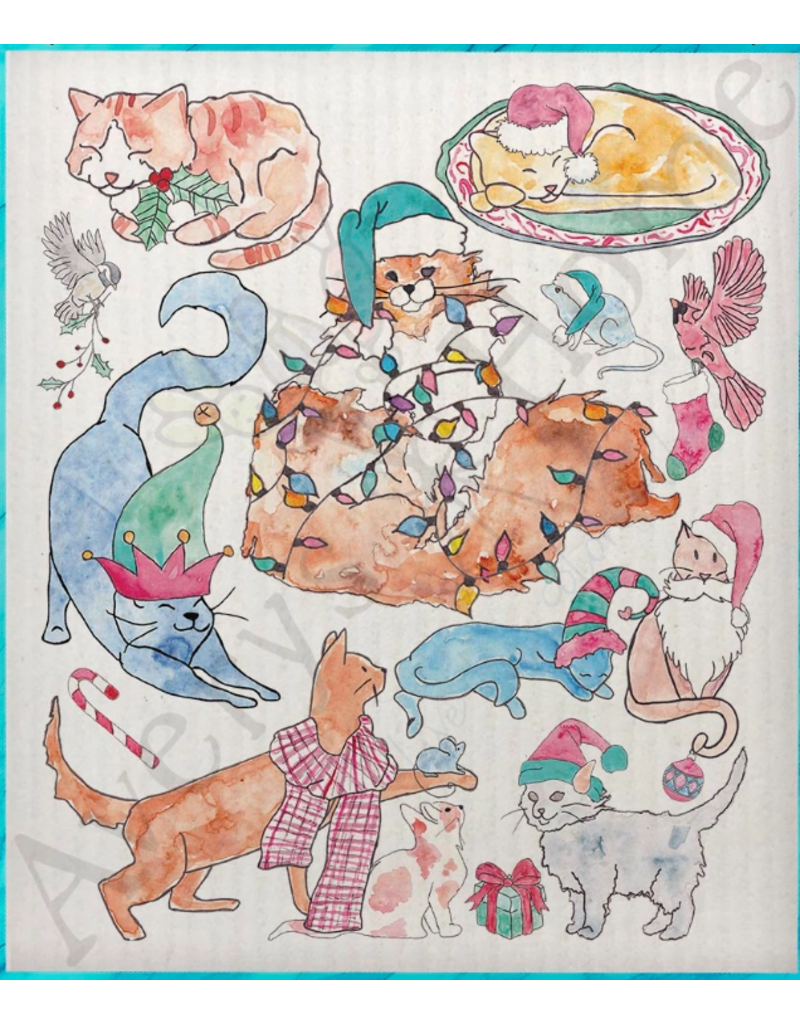 Holiday Swedish Dish Cloth, Adorable Cats