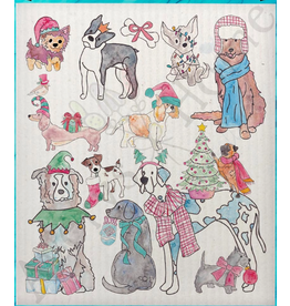 Holiday Swedish Dish Cloth, Adorable Dogs