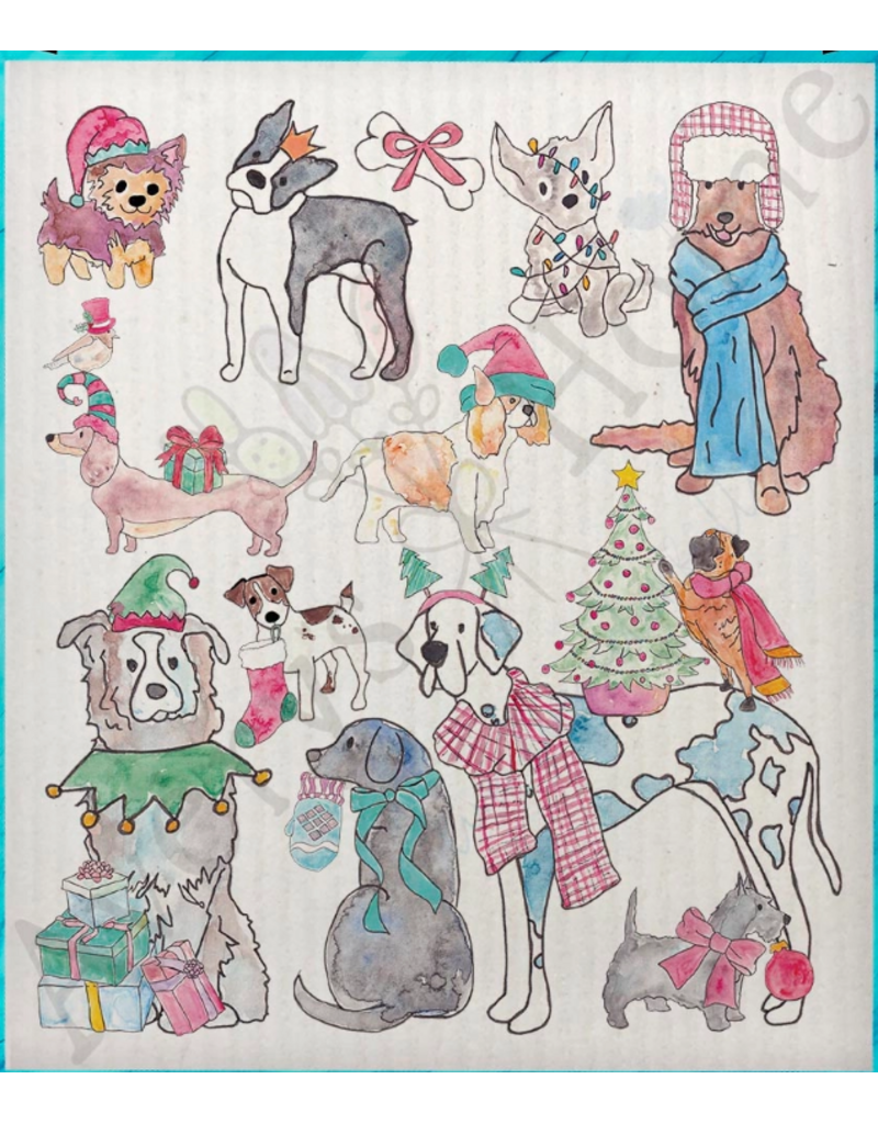 Holiday Swedish Dish Cloth, Adorable Dogs