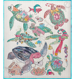 Holiday Swedish Dish Cloth, Xmas Sea Turtles