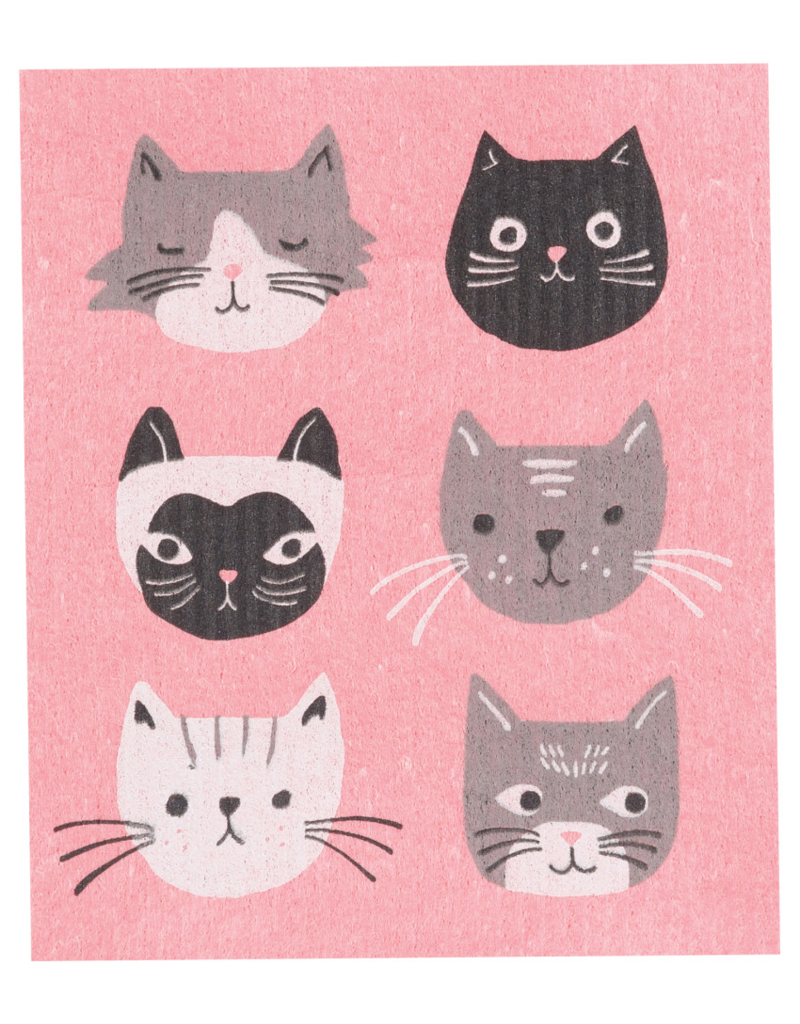 Now Designs Swedish Dish Cloth Cats Meow, pink now DISC*