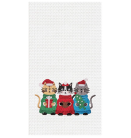 C and F Home Holiday Dish Towel, 3 Carolin' Cats Santa Hats, waffle weave*