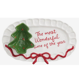 Mudpie Holiday 2Pc Bow Platter & Tree Tidbit Bowl Set, 11x6"