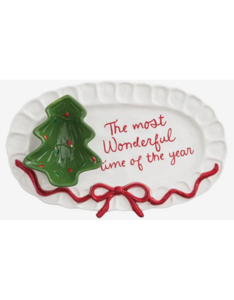 Mudpie Holiday 2Pc Bow Platter & Tree Tidbit Bowl Set, 11x6"