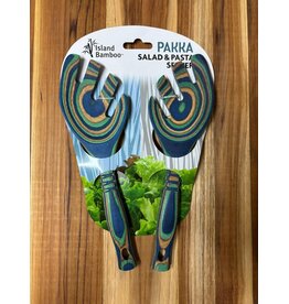 Island Bamboo/Wilshire Peacock Green/Blue Pakkawood Salad & Pasta Servers, LEAF design, 9"
