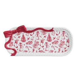 Mudpie Holiday Red Bow Toile Platter, 4x9"