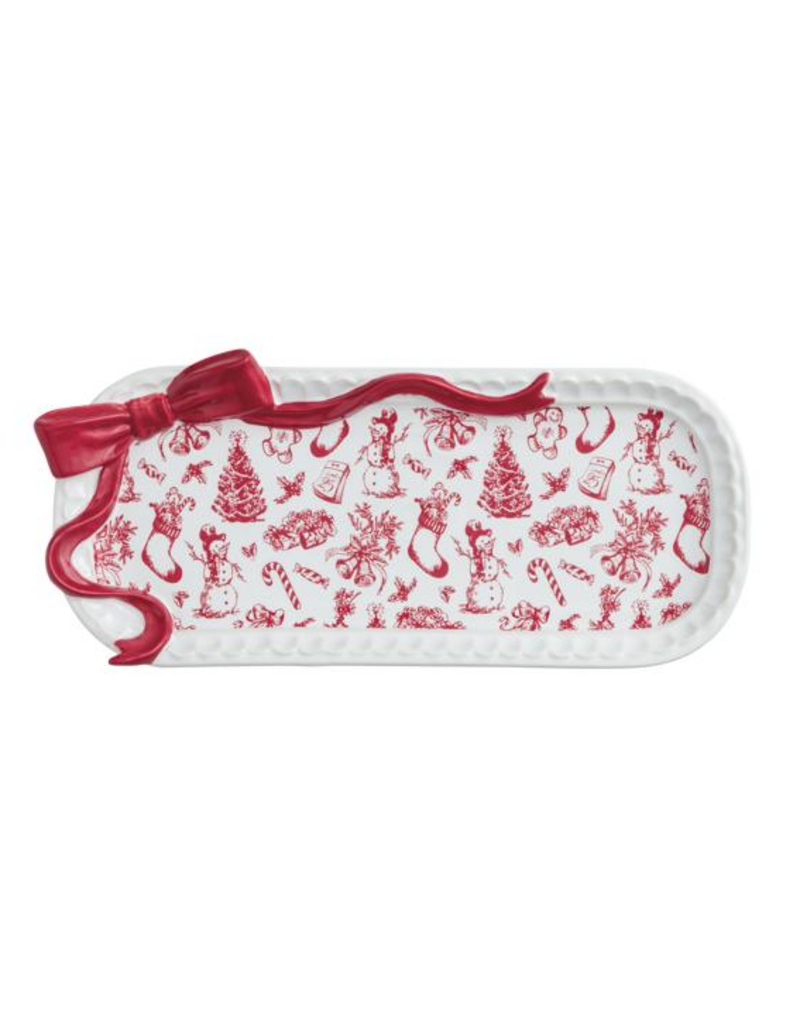 Mudpie Holiday Red Bow Toile Platter, 4x9"