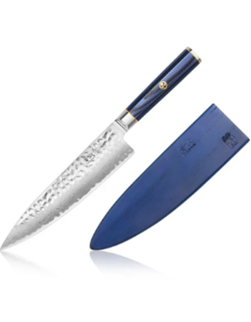 Cangshan Kita Blue Wood Chef Knife with Sheath, hammered steel, 8"