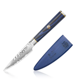 Cangshan Kita Blue Wood Paring Knife with Sheath, hammered steel, 3.5"