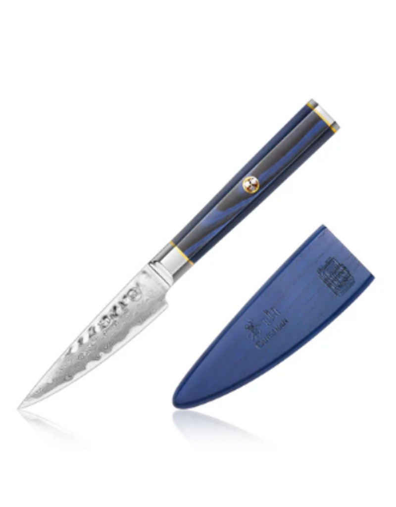 Cangshan Kita Blue Wood Paring Knife with Sheath, hammered steel, 3.5"
