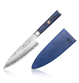 Cangshan Kita Blue Wood Chef Knife with Sheath, hammered steel, 6"