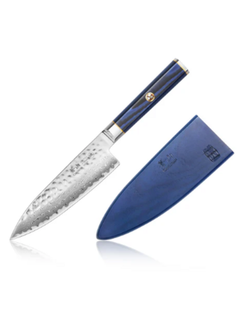 Cangshan Kita Blue Wood Chef Knife with Sheath, hammered steel, 6"