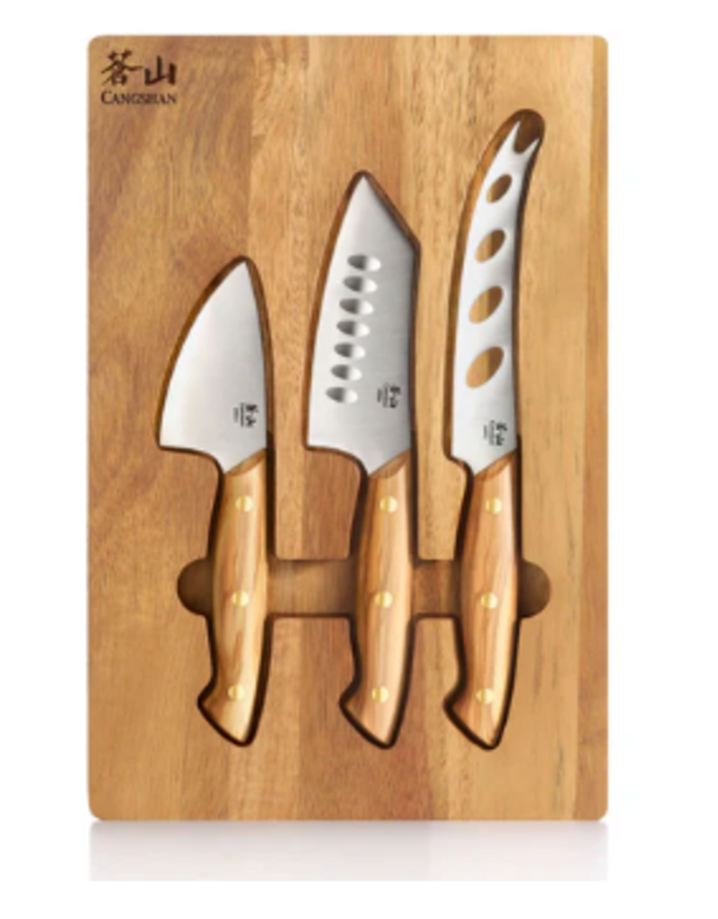 Cangshan 3pc Cheese Knife Set with Acacia Cheese Board disc