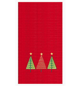 C and F Home Holiday Dish Towel, Tree Trio, RED waffle weave